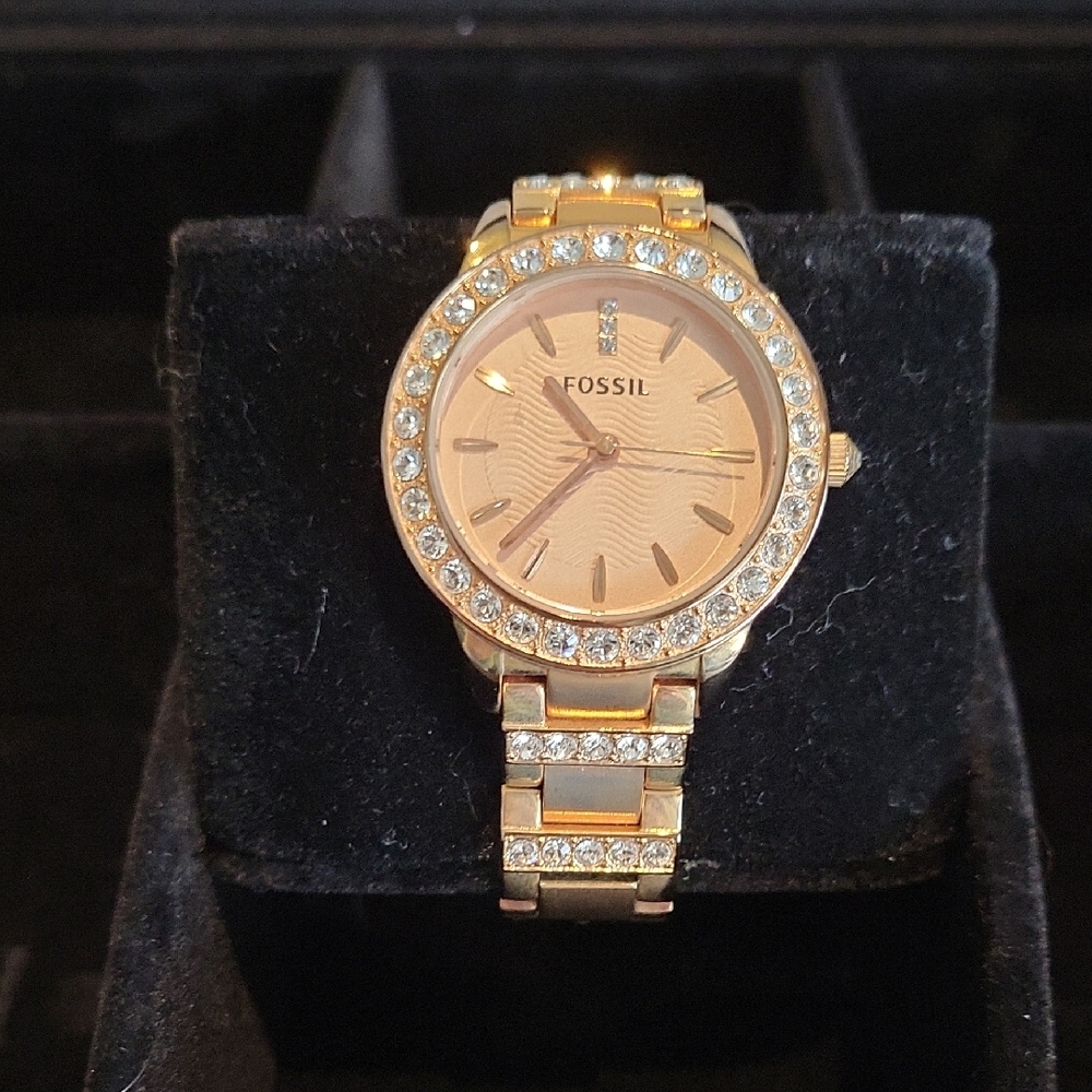 Fossil Women's Gold Watch with Crystal Bezel
